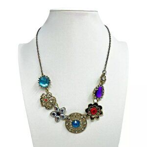 Women's Multicolor Vintage Crystal Floral Rhinestone Statement Necklace